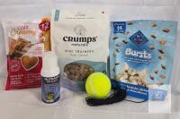 2025-2027 Dates Cat & Dog Treats Mixed Lot: Catit Creamy 12-Pack, Blue Bursts, Crumps Duck, Nutrafin, Toys,