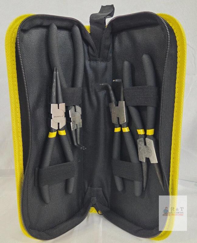 NEW GUNPLA 4-Piece Snap Ring Plier Set, Straight & Bent, Carbon Steel, Case Included