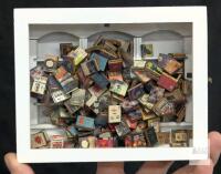 Miniature Book Collection - 100 Wooden Books with White Display Case, Glass Front, Brass Latch