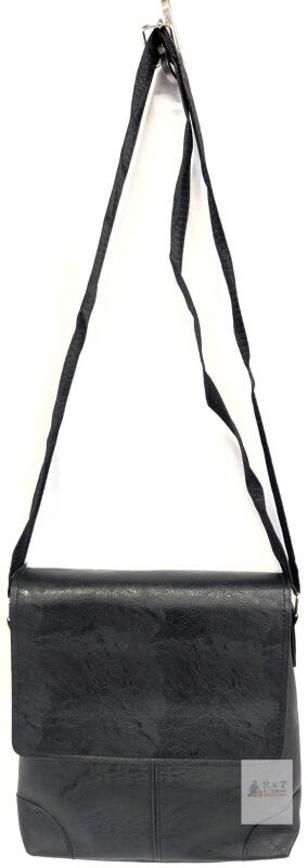 NEW Black Faux Leather Messenger Crossbody Bag, 10"x11", Adjustable Strap, Multiple Zipper Pockets