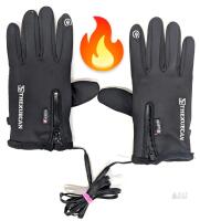 NEW O/S THEXUECAN Electric Heated Gloves, Black, Touchscreen, 3 Settings, Power Cable, Zipper Pocket