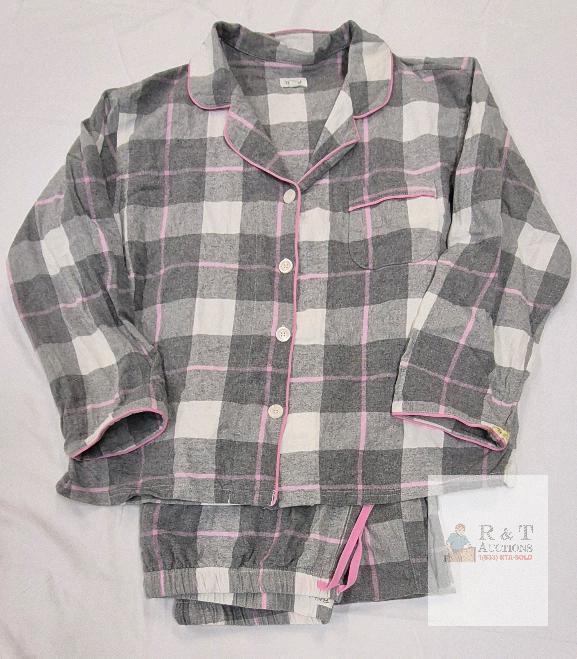 NEW BedHead Women&rsquo;s Large Plaid Cotton Flannel Pajama Set, Gray/Pink, Button-Front, Drawstring Pant