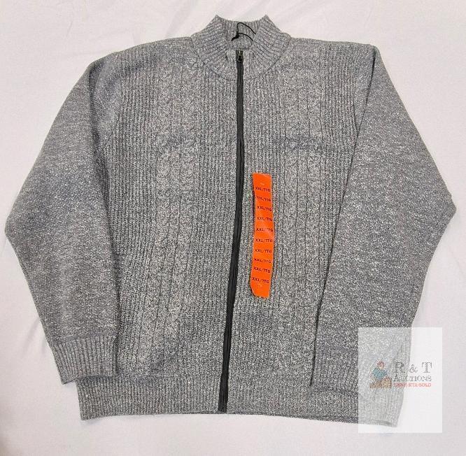 NEW Buffalo David Bitton Men's XXL Full-Zip Heather Gray Cable Knit Sweater with Fleece Lining