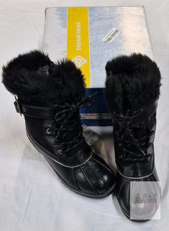 NEW Dream Pairs RIVER-3 Black Winter Snow Boots, Faux Fur, Size 6 US / 37 EU, New in Box
