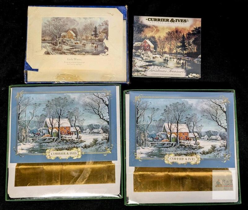 NEW Currier & Ives Holiday Greeting Card Box Sets, 18 & 20 Cards, Winter Scenes, Sealed w/ CD Bonus