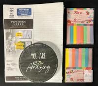 Assorted School/Study Supplies - Includes Lined Paper, Highlighters, and Board Decorations