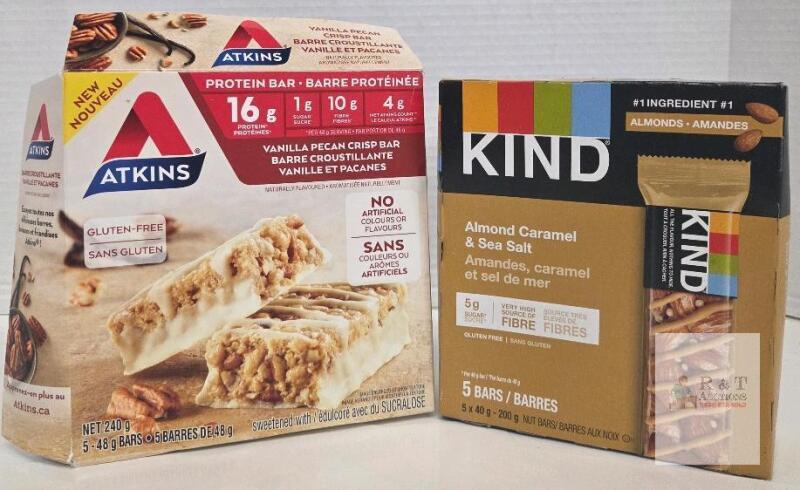 EXP 2025-2026Atkins Vanilla Pecan Crisp Protein Bar 5x48g, & KIND Almond Caramel & Sea Salt Nut Bar 5x40g,