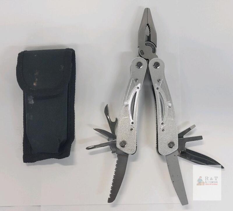 Unbranded 9-in-1 Stainless Steel Multi-Tool with Pliers, Knife, Saw & Nylon Pouch
