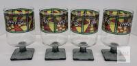 Coca-Cola Stained Glass Pedestal Goblet Set of 4, 12 oz, Square Base, Vintage 1970s-80s