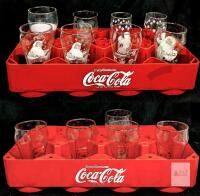 Coca-Cola Collectible GlassES w/ 2 Branded Crates, Santa, Polar Bear, Sydney Olympics, NHL, 16oz