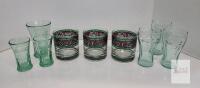 9 Vintage Coca-Cola Embossed & Stained Glass Logo Tumblers & Lowball Glasses no chips or cracks, hand washing recommended for longevity.