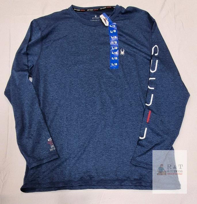 NEW Spyder Large Long Sleeve Rash Guard Swim Shirt, UPF 50+, Blue, Wicking, Quick Dry, Pullover
