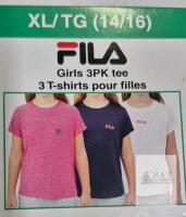 NEW FILA Girls' 3PK Tee Shirts, Size XL (14/16), Pink, Navy, White, Short Sleeve, Crew Neck