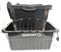 Walmart 27 Gal Black Plastic Stackable Tote Bins with Straps - Set of 2, 24"x16"x12"
