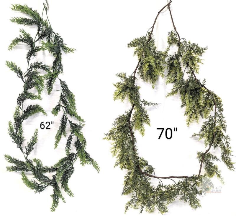 NEW 2pc Artificial Pine/Cedar Garland Greenery Lot, 70" & 62" Poseable Decorative Branches