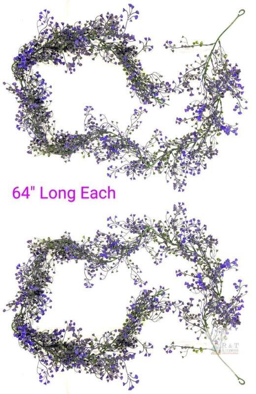 2 NEW Artificial Purple Baby's Breath Floral Garlands, 64" Each, Flexible Stems, Home Wedding Decor