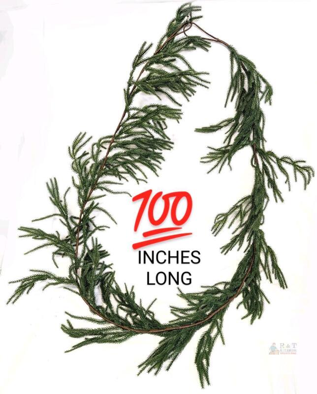 NEW 100-Inch Realistic Artificial Pine Garland, Green Foliage, Brown Stem, Holiday Home Decoration