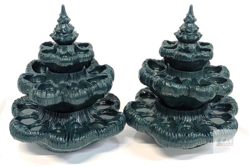 NEW Stacking Ceramic Christmas Tree Deviled Egg Servers, Set of 2, 11" Tall, 52 Egg Capacity, Green