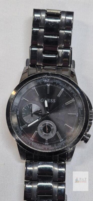 Guess Men's Stainless Steel Watch GW0490G3, World Time Bezel, 50M Water Resistant, Quartz, 44mm