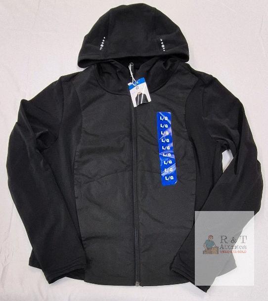 NEW Tuff Athletics Black Women&rsquo;s Large Athletic Zip-Up Hoodie Jacket with Reflective Details
