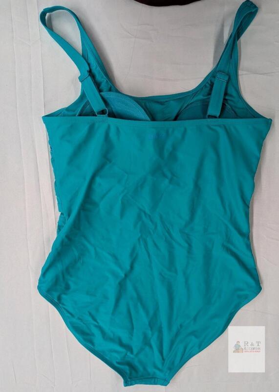 NEW ROOTS One-Piece Swimsuit, Size 14, Teal, Adjustable Straps, Ruched Front, CA 62368