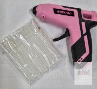 WORKPRO W125054A Cordless Glue Gun, 3.6V 2600mAh, 20W, 5/16in Sticks, Pink/Black, Serial# 20W440254 UNTESTED NO CORD