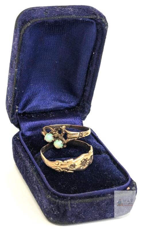 Antique presumed 10K Gold Ladies' Rings , Opal & Star Engraved, Sizes 7.25 & 8.75, Ornate Design