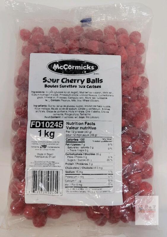 McCormicks Sour Cherry Balls 1kg Bulk Candy, FD10245, Made in Brazil, UPC 625721024546