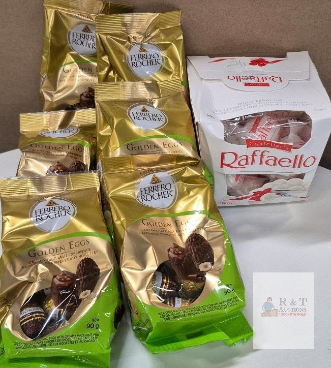 6x Ferrero Rocher Golden Eggs 90g & 1 Raffaello Confetteria 150g, 2025 Expiry, Sealed Packs