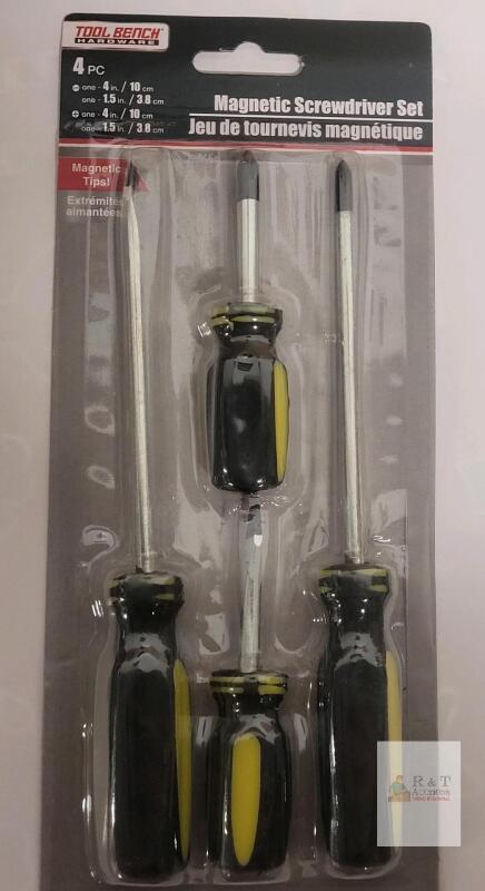 Tool Bench 4-Piece Magnetic Screwdriver Set, 2 Phillips, 2 Flathead, 4"/1.5" Lengths, New Sealed