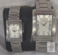 Swiss Time Rectangular Quartz Stainless Steel Matching His & Hers Watches, Date Display, Analog