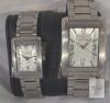 Swiss Time Rectangular Quartz Stainless Steel Matching His & Hers Watches, Date Display, Analog
