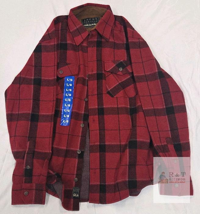NEW JACHS New York Red & Black Plaid Flannel Shirt Jacket Large Corduroy Lined Collar