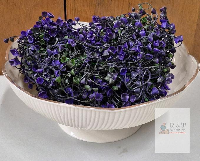 NEW Plastic footed bowl with Artificial String of Pearls Hanging Garland, Purple Floral, 6 ft, Plastic, New