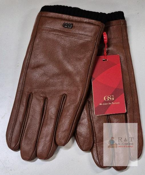 NEW GSG Leather Wool-Lined Men's Gloves, Size 10, Medium Brown, Genuine Leather, Knit Wrist