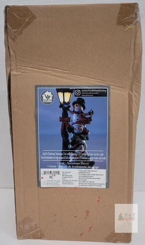 NEW Joyful Christmas Snowman Trio Solar LED Garden Light by VP Home, 16", Polyresin, UPC 810033589214