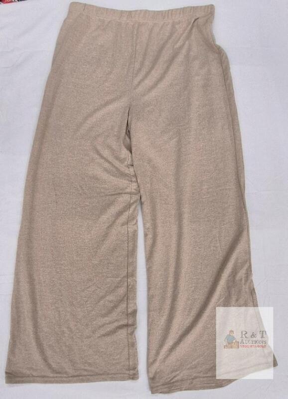 NEW Lemon XL Wide Leg Lounge Pants Beige 95% Polyester 5% Spandex Elastic Waist RN100759 ITM 1925534