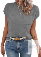 New sz Medium AOISAGULA Women's Knit Summer Sweater Tee Short Sleeve T Shirts Lattice Textured Tops Round Neck with Pocket