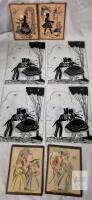 Vintage Reverse Painted Convex Glass Silhouette Pictures