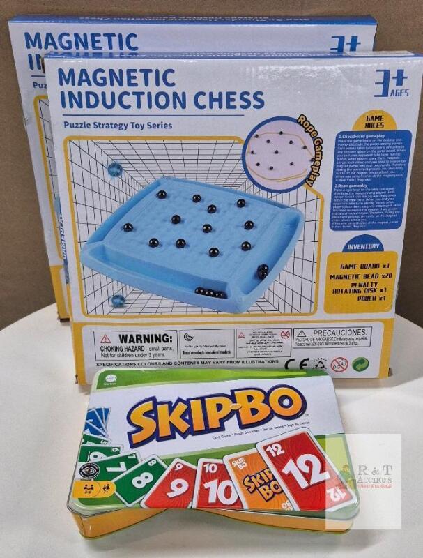 Skip-Bo Card Game in Tin, 2-6 Players, 162 Cards + Magnetic Induction Chess Puzzle Board Game, Ages 3+