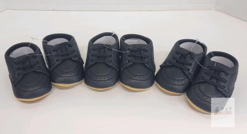 Sonsage My Baby Size 11 Infant Black Formal Loafers, Unisex, Brogue Detail, Lot of 3 Pairs