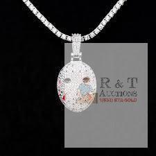 New GLD | Jason Mask Pendant 14k White Gold Plated w CZ Stones | 23mm x 36mm | Retails for $137!
