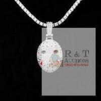 New GLD | Jason Mask Pendant 14k White Gold Plated w CZ Stones | 23mm x 36mm | Retails for $137!