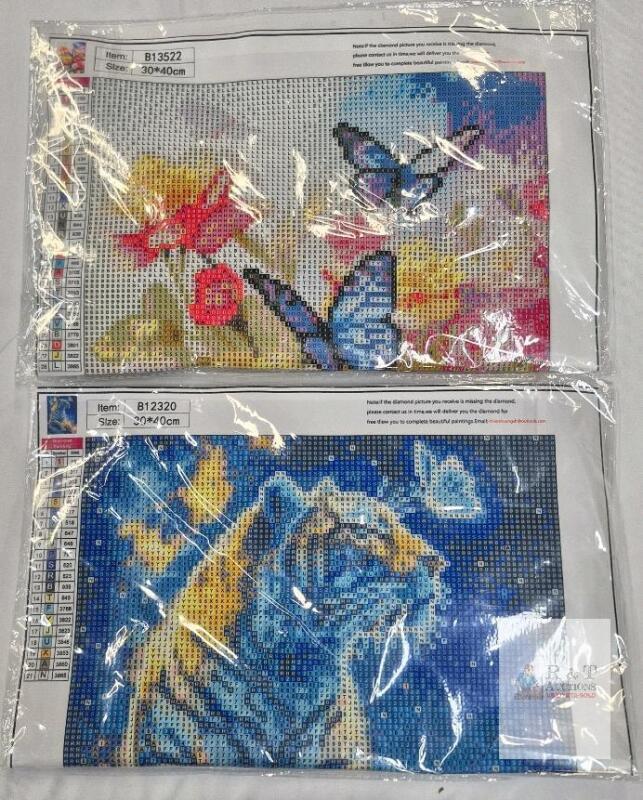 2 NEW Diamond Painting Canvases B13522/B12320 | 11.8"x15.7" | Butterfly Floral & Blue Tiger Designs