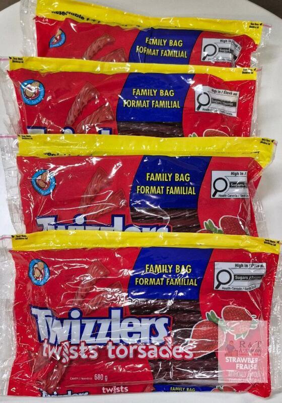 BB 2025 Twizzlers Strawberry Twists Family Bag 680g, Pack of 4, BB 05/2025, UPC 056600808836, Batch 13E04X17