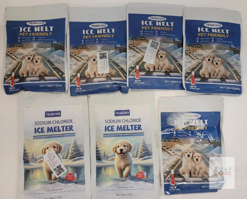 Yegbong Pet Friendly Ice Melt, Sodium Chloride Granules, 7 Packs, 3.53oz Each, Melts to -15&deg;F
