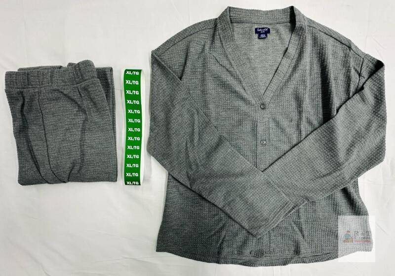 NEW Splendid Waffle Knit Pajama Set, XL, Heather Gray, Button Up Top, Made in Cambodia