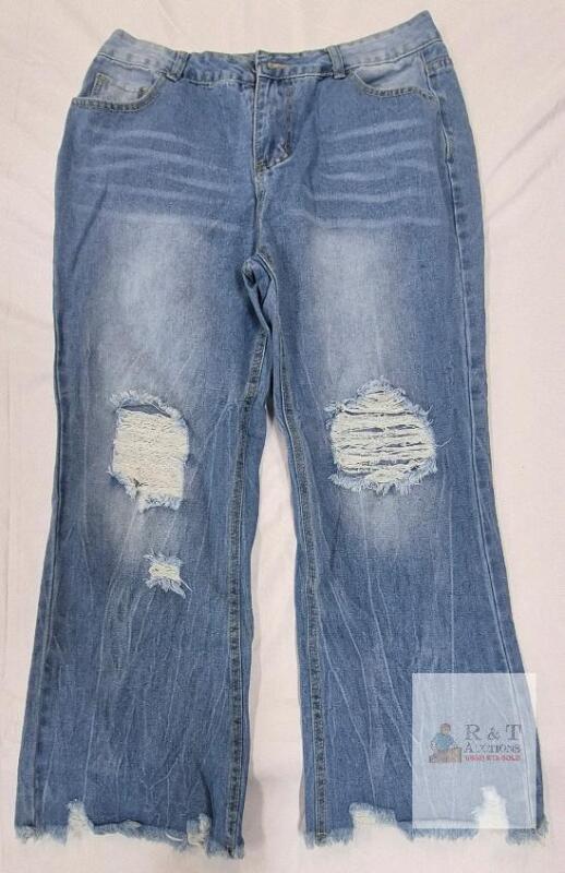 NEW Distressed Wide-Leg Women's Jeans, Size L, Light Wash, Frayed Hem, 65% Cotton,