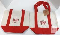 2 NEW Trader Joe's Mini Canvas Tote Bag Red/Natural 10"x8"x5", 100% Cotton, New with Tag