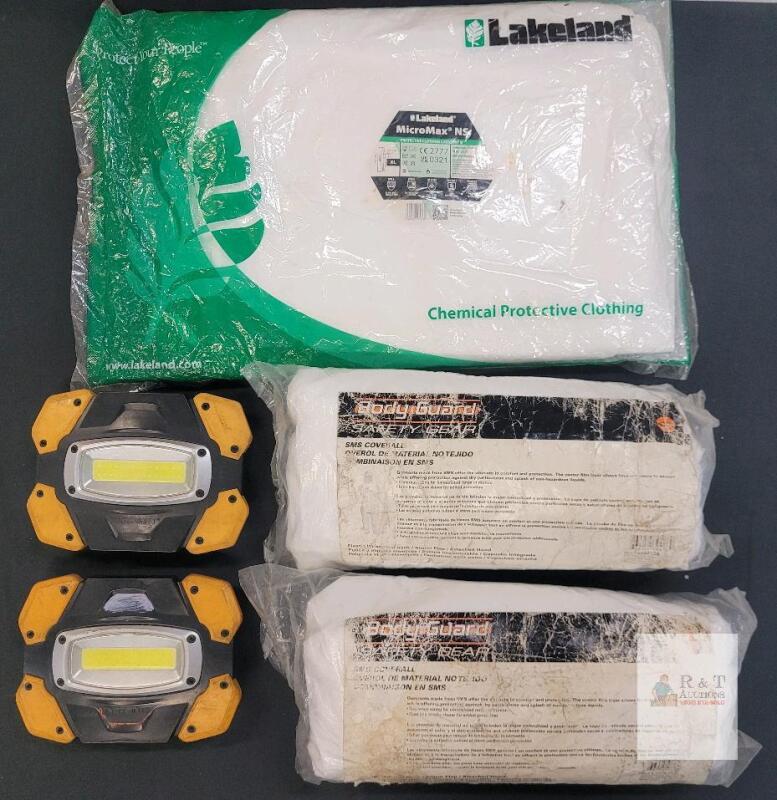 Lakeland MicroMax NS XL Coverall, 2 BodyGuard SMS Coveralls, 2 Farpoint LED 500 Lumen Work Lights